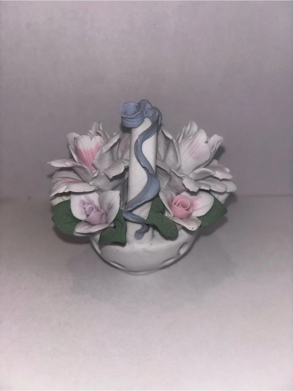 Porcelain Pink and White Floral Candle Holder